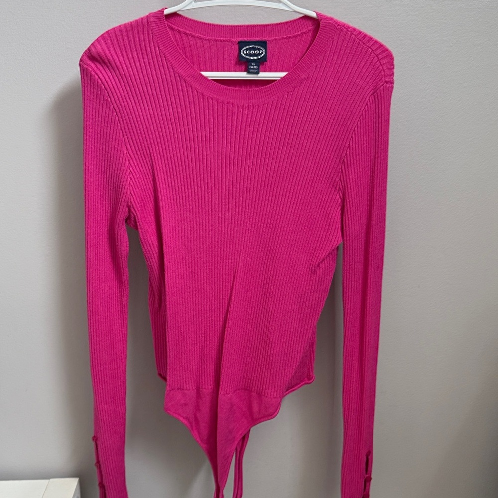 Scoop NYC Hot Pink Ribbed Long-Sleeve Bodysuit